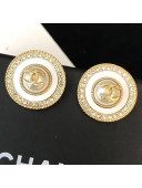 Chanel Round Studs Earrings 09 White/Gold 2019