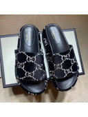 Gucci Velvet GG Platform Slide Sandal 573018 Black 2021