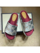 Gucci Velvet GG Platform Slide Sandal 573018 Silver/Fuchsia 2021