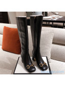 Gucci Calfskin Knee-high Boot with Horsebit and 7.5cm Heel Black 2021