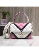 Valentino Medium V Inlay Candystud Stripes Top Handle Bag White/Pink 2018