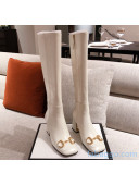 Gucci Calfskin Knee-high Boot with Horsebit and 7.5cm Heel White 2021