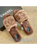 Chanel Wool Flat Sandals Brown 2020