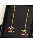 Chanel Square Crystal CC Pendant Chain Tassel Earrings Red/Black 2019