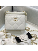 Chanel Lambskin Small Vanity Case with Camellia Chain AP2158 White 2021