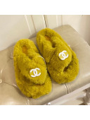 Chanel Fur Thong Flat Slide Sandals Green 2021 111190