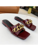 Versace Shiny Leather Chain Flat Slide Sandals Burgundy 2021