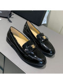Chanel Patent Leather CC Strap Loafers Black 2021