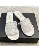Chanel CC Mesh Flat Slide Sandals White 2021