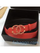 Chanel Calfskin Belt 30mm with Chain Leather CC Buckle Red 2020