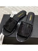 Chanel CC Mesh Flat Slide Sandals Black 2021