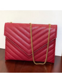 Saint Laurent Double Tribeca Chain Wallet WOC in Grain Embossed Aged Leather 569267 Red 2019