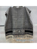 Dior 30 Montaigne Houndstooth Cashmere Blanket Cape 70x150cm Black and White 2020