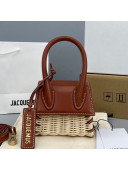 Jacquemus Le Chiquito Mini Top Handle Bag in Leather and Wicker Brown 2021