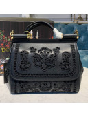 Dolce&Gabbana DG Medium Sicily Top Handle Bag in Intaglio Lace and Leather Black 2019