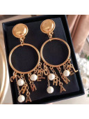 Chanel Pearls Chanel Chain Tassel Hoop Earrings Gold/Pearly White 2019