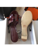 Hermes Patent Calfskin Leather Oasis Slipper Sandals With 5cm Heel Burgundy