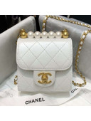 Chanel Quilted Leather Pearl Square Clutch with Chain AP0997 White 2019