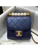 Chanel Quilted Leather Pearl Square Clutch with Chain AP0997 Navy Blue 2019