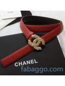 Chanel Calfskin Belt 20mm with Crystal CC Buckle Red/Black 2020