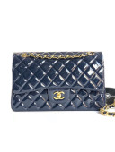 Chanel Quilted Patent Leather Large Flap Bag Navy Blue/Gold 2020