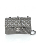 Chanel Quilted Patent Leather Small 20cm Flap Bag Gray/Silver 2020