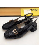 Fendi Crocodile Pattern Calfskin Promenade Slingbacks Loafers With 4cm Heel Black 2020
