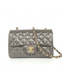 Chanel Quilted Patent Leather Small 20cm Flap Bag Gray/Gold 2020