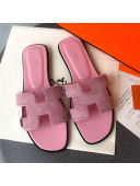 Hermes Oran Crystal Suede Slide Sandal Pink 2021 10