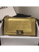 Chanel Crocodile Embossed Leather Medium Boy Flap Bag Gold 2019