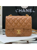 Chanel Shiny Lambskin Classic Mini Sqaure Flap Bag A35200 Caramel Brown 2021