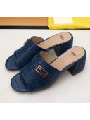 Fendi Crocodile Pattern Calfskin Promenade Slides Sandals With 6cm Heel Blue 2020