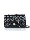 Chanel Quilted Patent Leather Small 20cm Flap Bag Black/Silver 2020