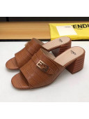 Fendi Crocodile Pattern Calfskin Promenade Slides Sandals With 6cm Heel Brown 2020