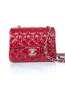Chanel Quilted Patent Leather Mini Square Flap Bag Red/Silver 2020