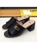 Fendi Crocodile Pattern Calfskin Promenade Slides Sandals With 6cm Heel Black 2020