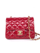 Chanel Quilted Patent Leather Mini Square Flap Bag Red/Gold 2020