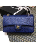 Chanel Ostrich Embossed Leather Medium Classic Flap Bag A01112 Blue 2019