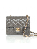Chanel Quilted Patent Leather Mini Square Flap Bag Gray/Gold 2020