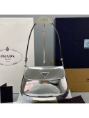 Prada Cleo Brushed Leather Shoulder Bag with Flap 1BD311 Silver 2021