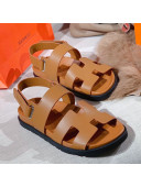 Hermes Chypre Calfskin Flat Sandals Brown 2021