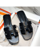 Hermes Oran Classic Calfskin Flat Slide Sandal Black 2021 03