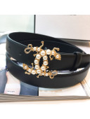 Chanel Leather Belt with Pearls CC Buckle 25mm Black
