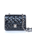 Chanel Quilted Patent Leather Mini Square Flap Bag Black/Silver 2020
