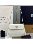 Prada Cleo Brushed Leather Shoulder Bag with Flap 1BD311 White 2021