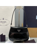 Prada Cleo Brushed Leather Shoulder Bag with Flap 1BD311 Black 2021