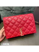 Saint Laurent Becky Chain Bag in Diamond-Quilted Lambskin 629426 Red 2020