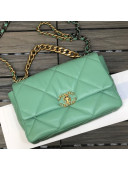 Chanel 19 Shiny Goatskin Large Flap Bag AS1161 Green 2021  