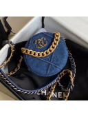 Chanel Maxi-Quilted Denim Round Clutch with Chain Blue 2020