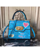 Dolce&Gabbana Welcome Bag in Mural-Print Calfskin Blue 2018